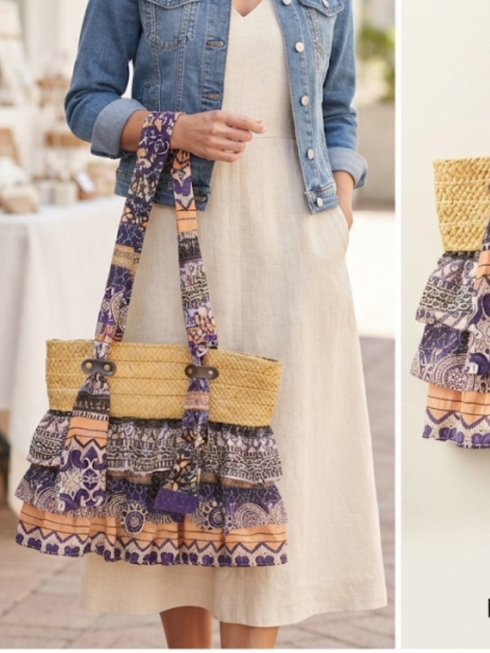 NWT Cappelli Straworld Bag Tote Purse Hand Crafted Boho Chic Ruffled Zip Close - Picture 3 of 16